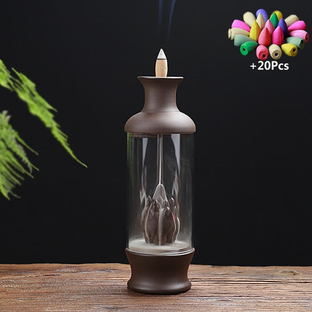 Lotus Backflow Incense Burner Acrylic Windproof Cover with LED