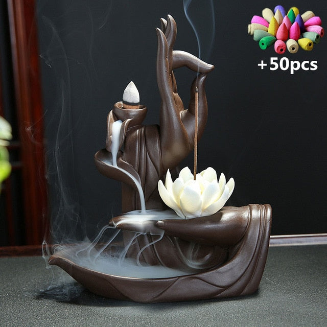 Buddha Hand Incense Burner and Lotus Incense Stick Holder
