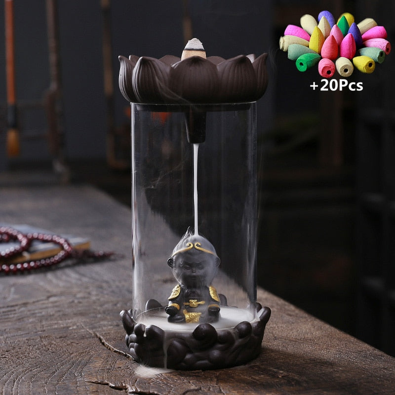 The Monkey King Backflow Incense Burner with Acrylic Windproof Cover